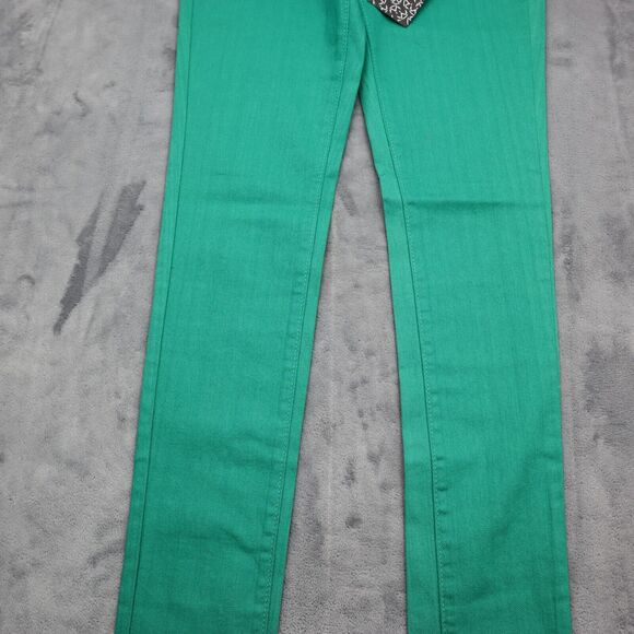 E Line Pants Womens 5 Green Flat Front Button Pocket Mid Rise Straight Jeans - Picture 11 of 16